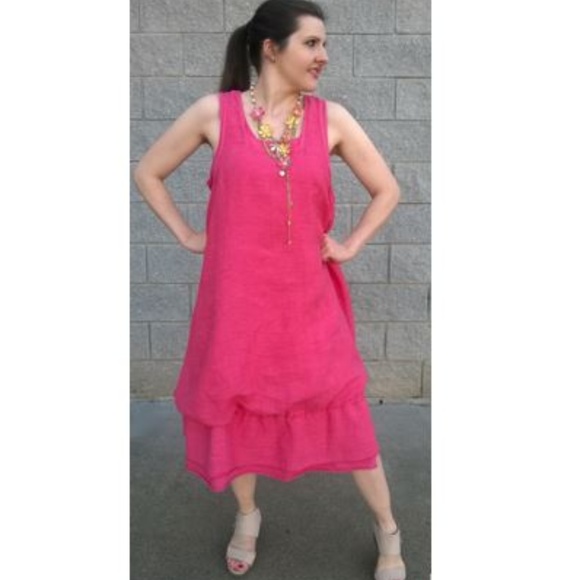 Ellamoda 2-pc Linen Peach Dress - Picture 1 of 7